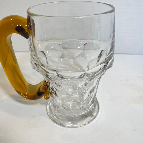 Set Of 2 Vintage Clear Glass Beer Mugs With Amber Handles - Picture 4 of 7